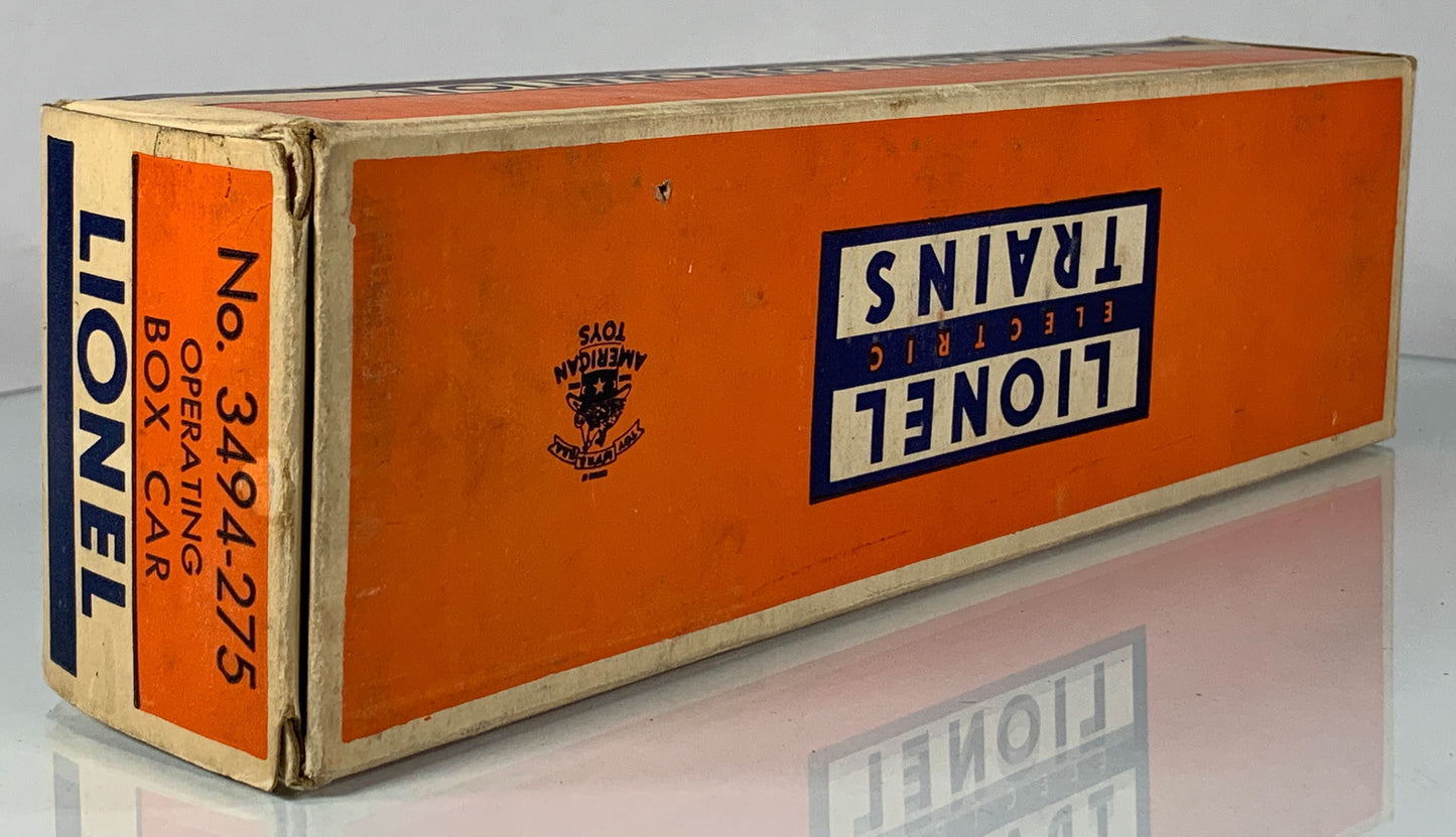 LIONEL • O GAUGE • 1956-1958 Postwar 3494-275 State of Maine Operating Boxcar w Orig Box • EX COND