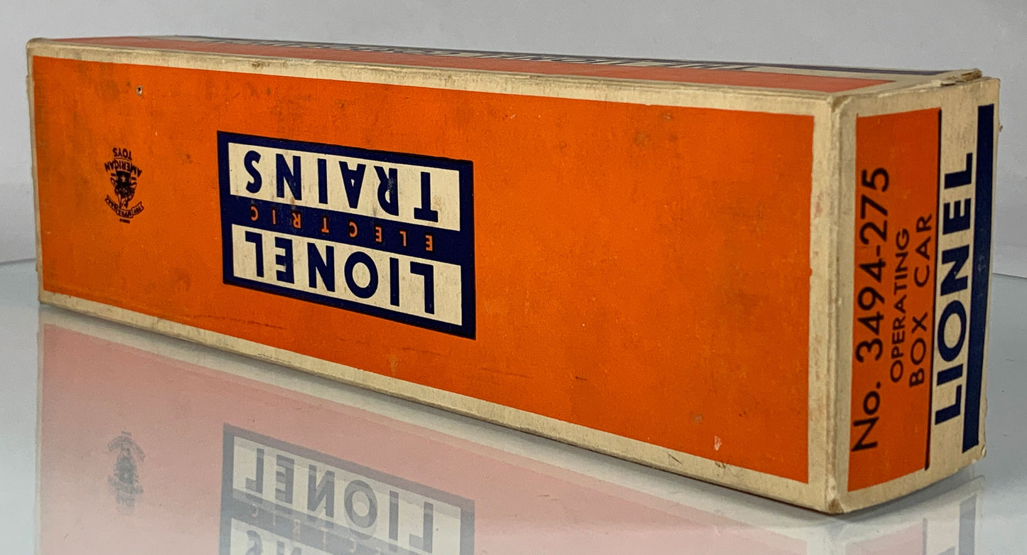 LIONEL • O GAUGE • 1956-1958 Postwar 3494-275 State of Maine Operating Boxcar w Orig Box • EX COND