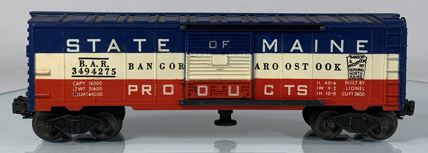 LIONEL • O GAUGE • 1956-1958 Postwar 3494-275 State of Maine Operating Boxcar w Orig Box • EX COND
