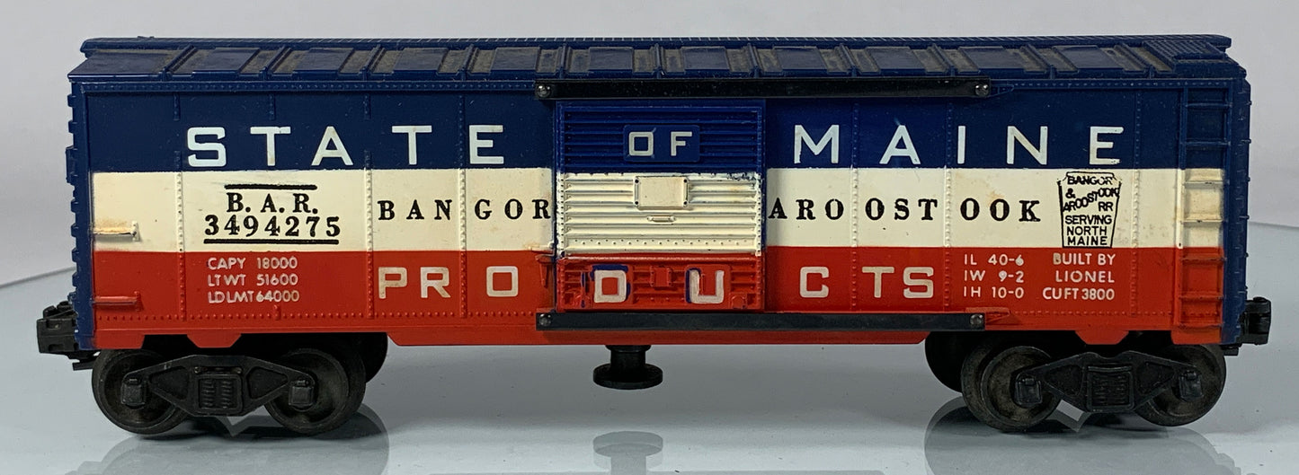 LIONEL • O GAUGE • 1956-1958 Postwar 3494-275 State of Maine Operating Boxcar w Orig Box • EX COND