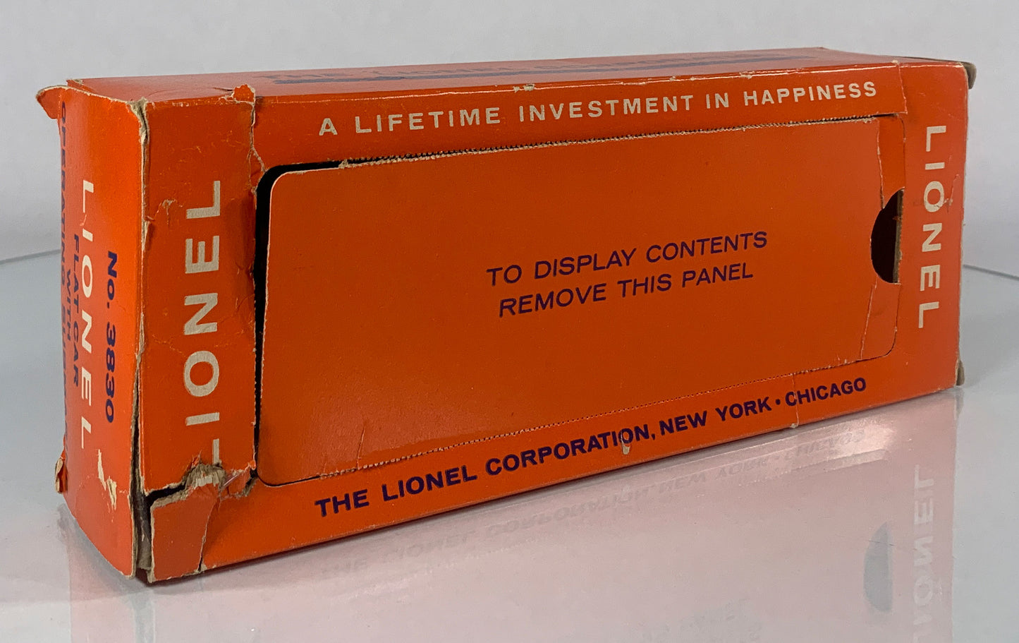 LIONEL • O GAUGE • 1960-1962 Postwar 3830 US Navy Submarine Flat Car w Orig Box • EX COND