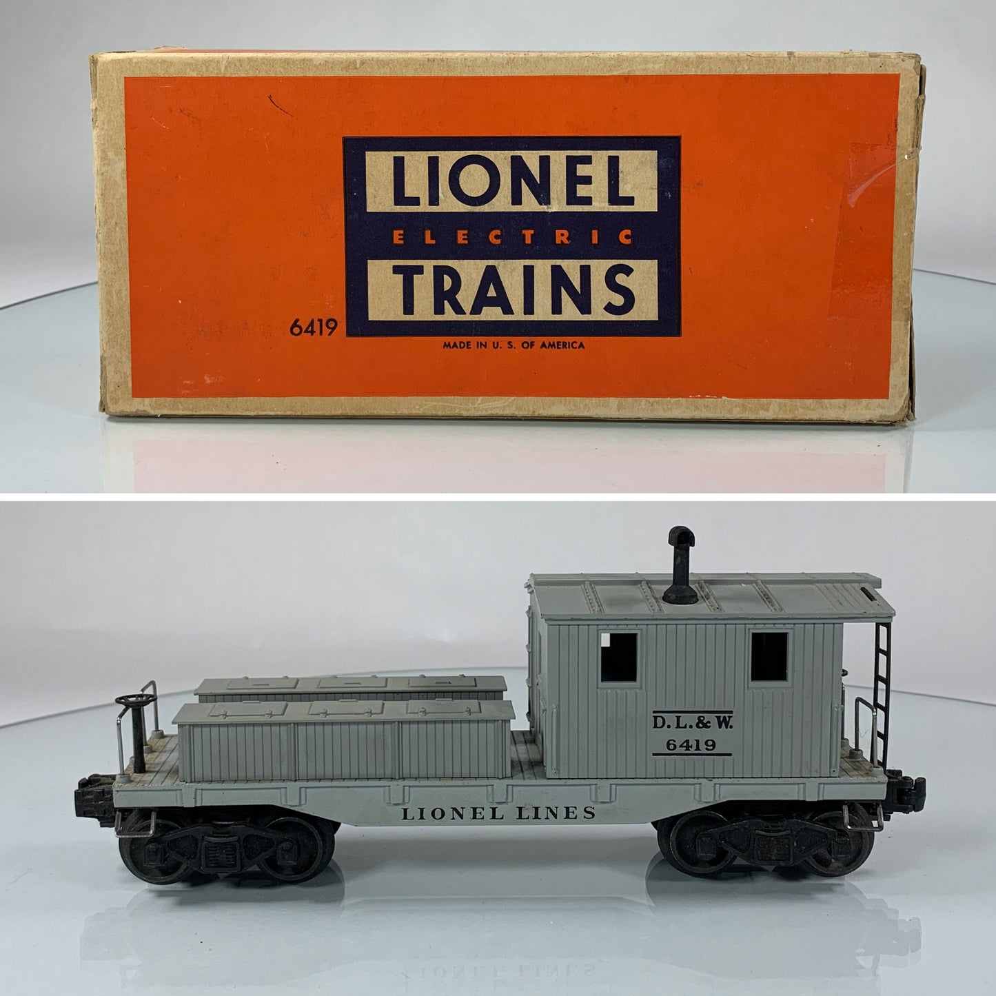 LIONEL • O GAUGE • 1952-1955 Postwar 6419 D L & W Wrecking Car Caboose • Original Box • EXCELLENT COND