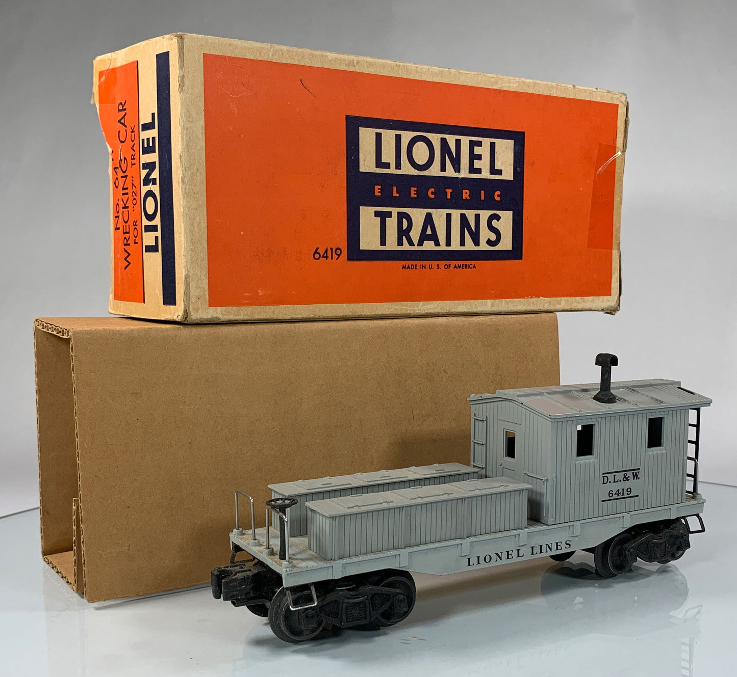 LIONEL • O GAUGE • 1952-1955 Postwar 6419 D L & W Wrecking Car Caboose • Original Box • EXCELLENT COND