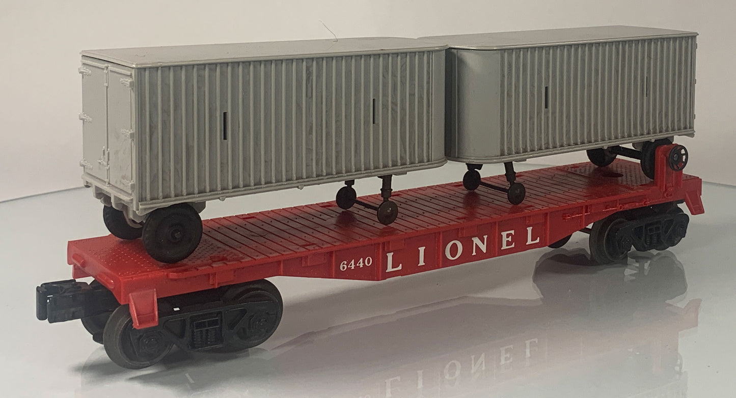 LIONEL • O GAUGE • 1961-1963 Postwar 6440 Flat Car Piggyback Vans • Original Box • VERY GOOD COND