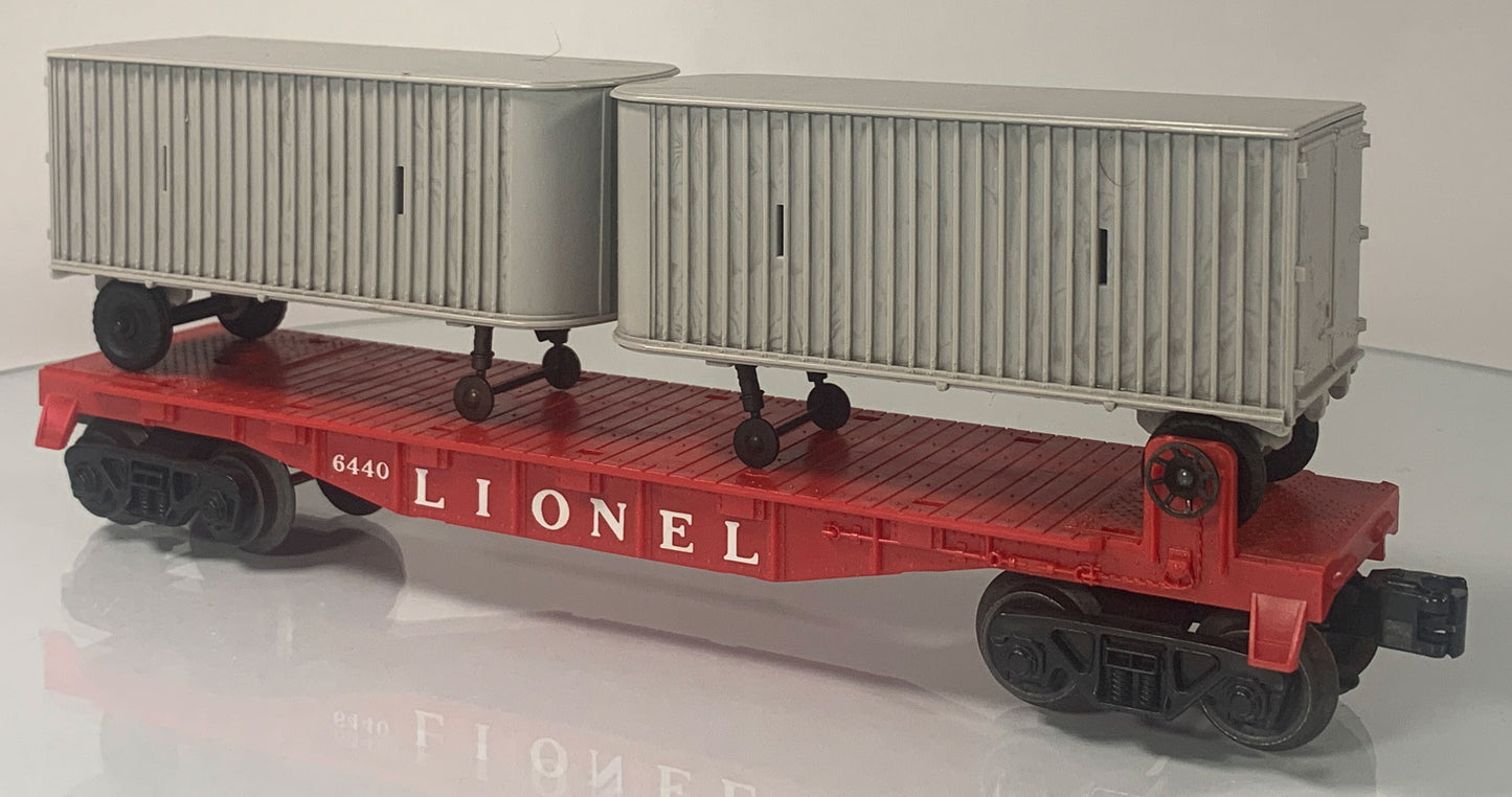 LIONEL • O GAUGE • 1961-1963 Postwar 6440 Flat Car Piggyback Vans • Original Box • VERY GOOD COND