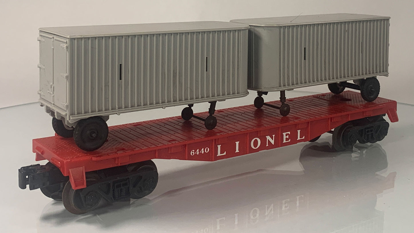 LIONEL • O GAUGE • 1961-1963 Postwar 6440 Flat Car Piggyback Vans • Original Box • VERY GOOD COND