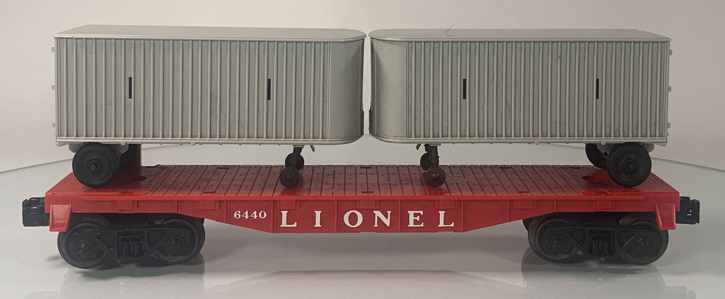 LIONEL • O GAUGE • 1961-1963 Postwar 6440 Flat Car Piggyback Vans • Original Box • VERY GOOD COND