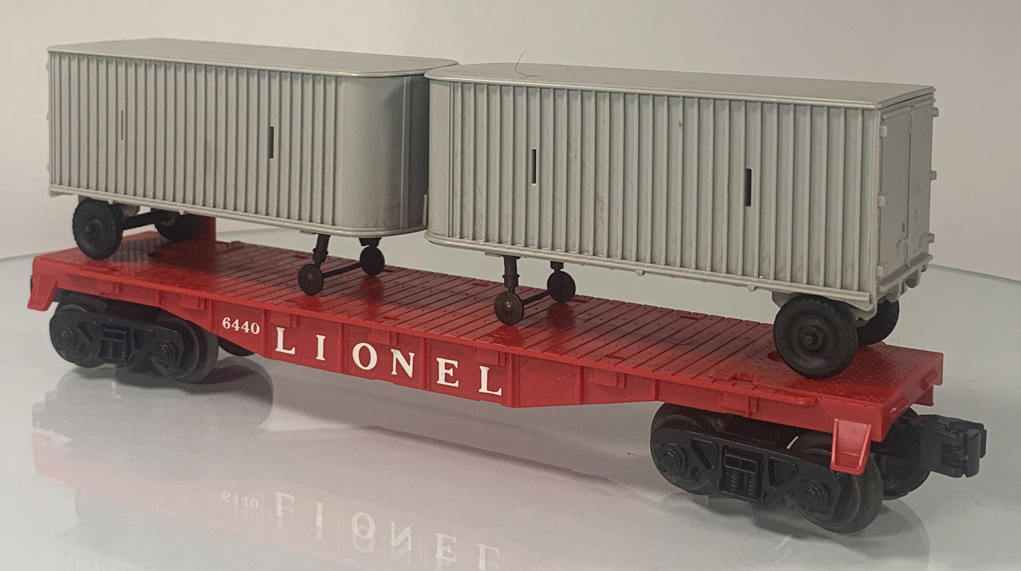 LIONEL • O GAUGE • 1961-1963 Postwar 6440 Flat Car Piggyback Vans • Original Box • VERY GOOD COND