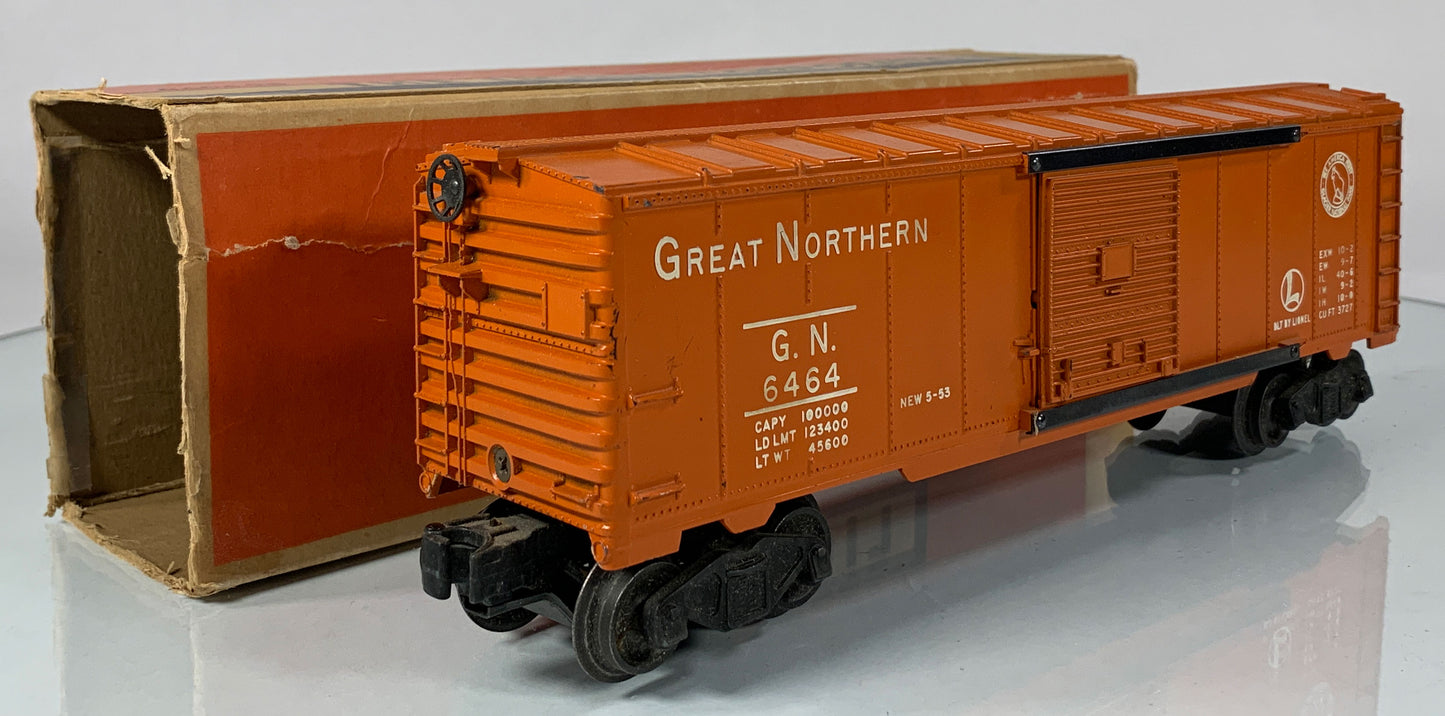 LIONEL • O GAUGE • 1953-1954 Postwar 6464-25 Great Northern Boxcar w Orig Box • EX COND