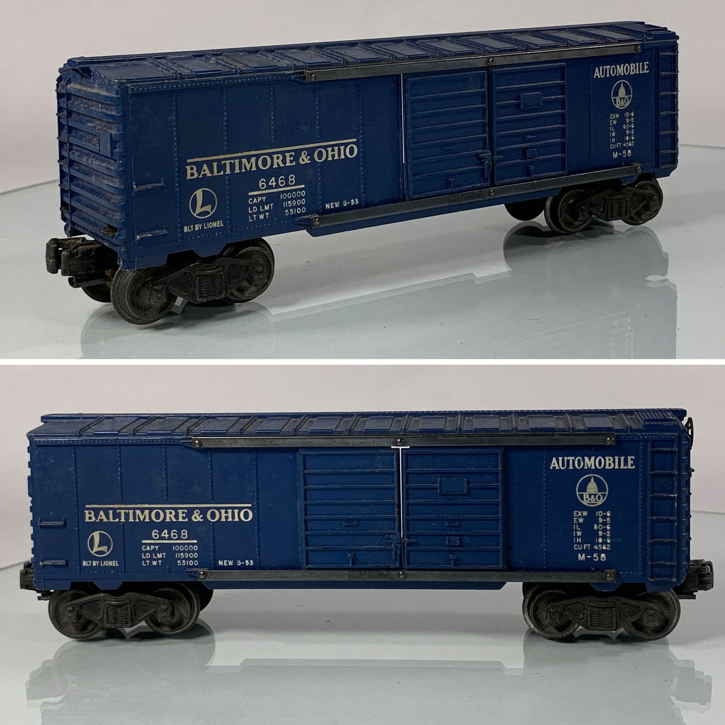 LIONEL • O GAUGE • 1953-1955 Postwar 6468 B & O Automobile Boxcar • Loose • VG COND
