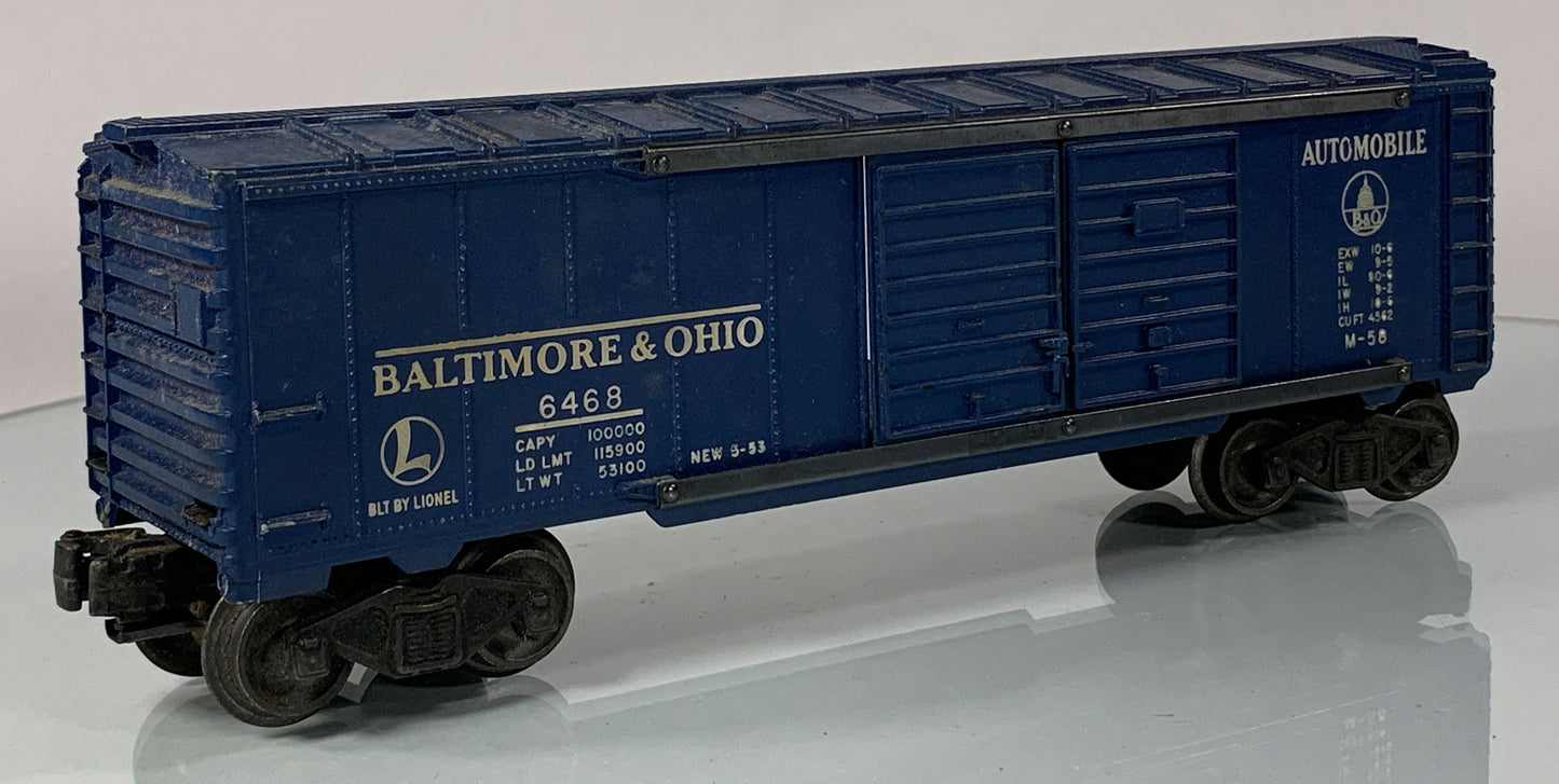 LIONEL • O GAUGE • 1953-1955 Postwar 6468 B & O Automobile Boxcar • Loose • VG COND