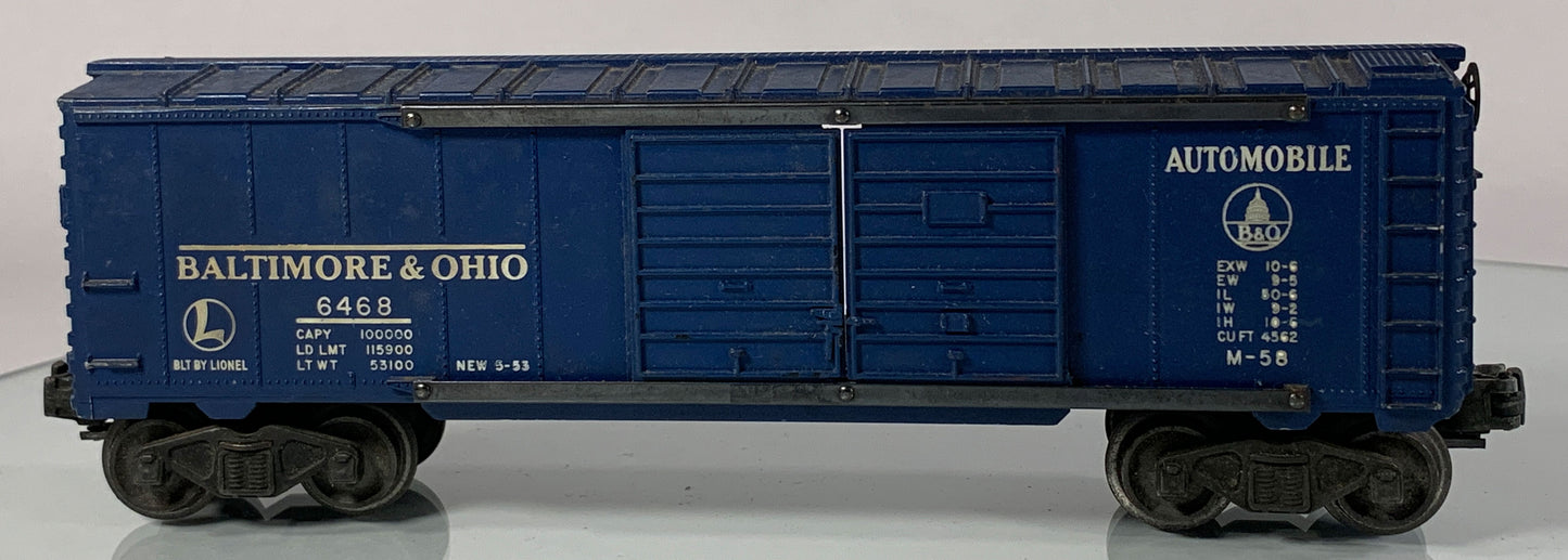 LIONEL • O GAUGE • 1953-1955 Postwar 6468 B & O Automobile Boxcar • Loose • VG COND