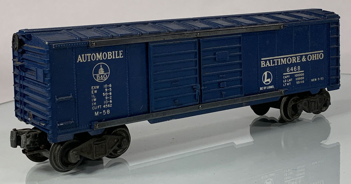 LIONEL • O GAUGE • 1953-1955 Postwar 6468 B & O Automobile Boxcar • Loose • VG COND