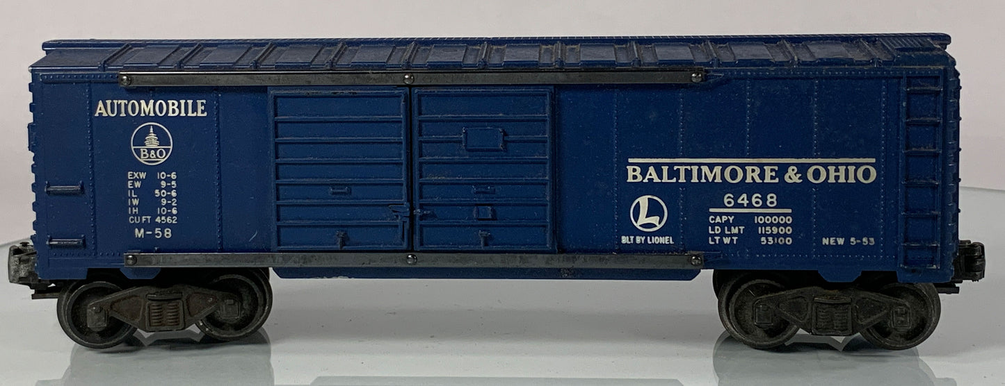 LIONEL • O GAUGE • 1953-1955 Postwar 6468 B & O Automobile Boxcar • Loose • VG COND