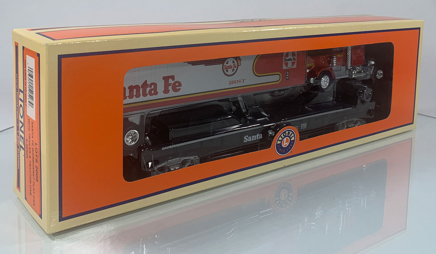 LIONEL • O GAUGE • LOTS 2008 Santa Fe Warbonnet Flatcar with Tractor & Trailer Cab 6-52523 • NEW OLD STOCK