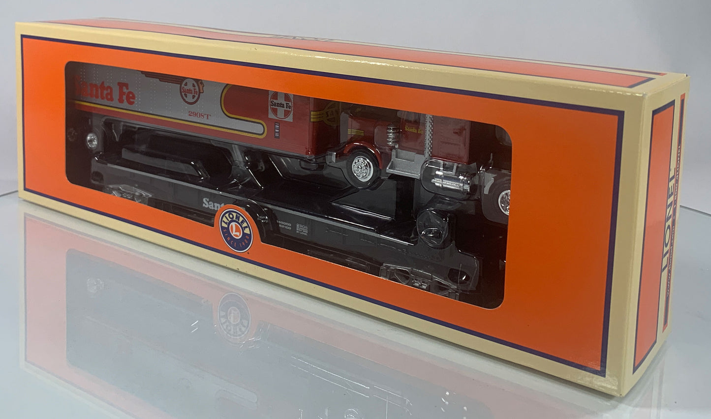 LIONEL • O GAUGE • LOTS 2008 Santa Fe Warbonnet Flatcar with Tractor & Trailer Cab 6-52523 • NEW OLD STOCK