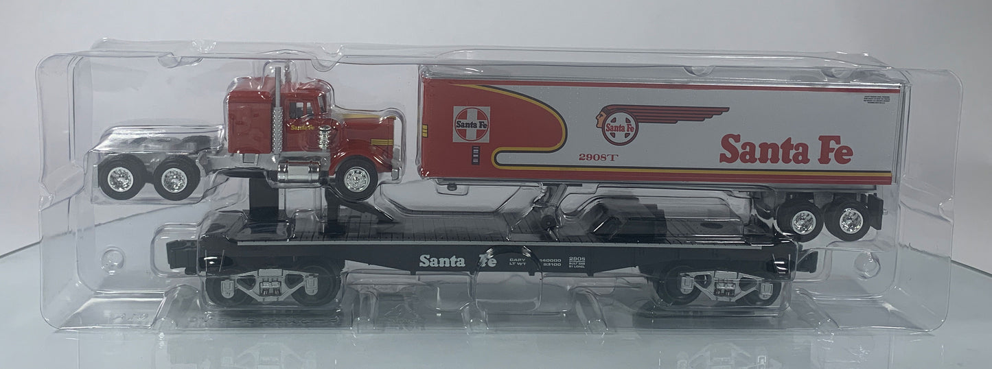 LIONEL • O GAUGE • LOTS 2008 Santa Fe Warbonnet Flatcar with Tractor & Trailer Cab 6-52523 • NEW OLD STOCK