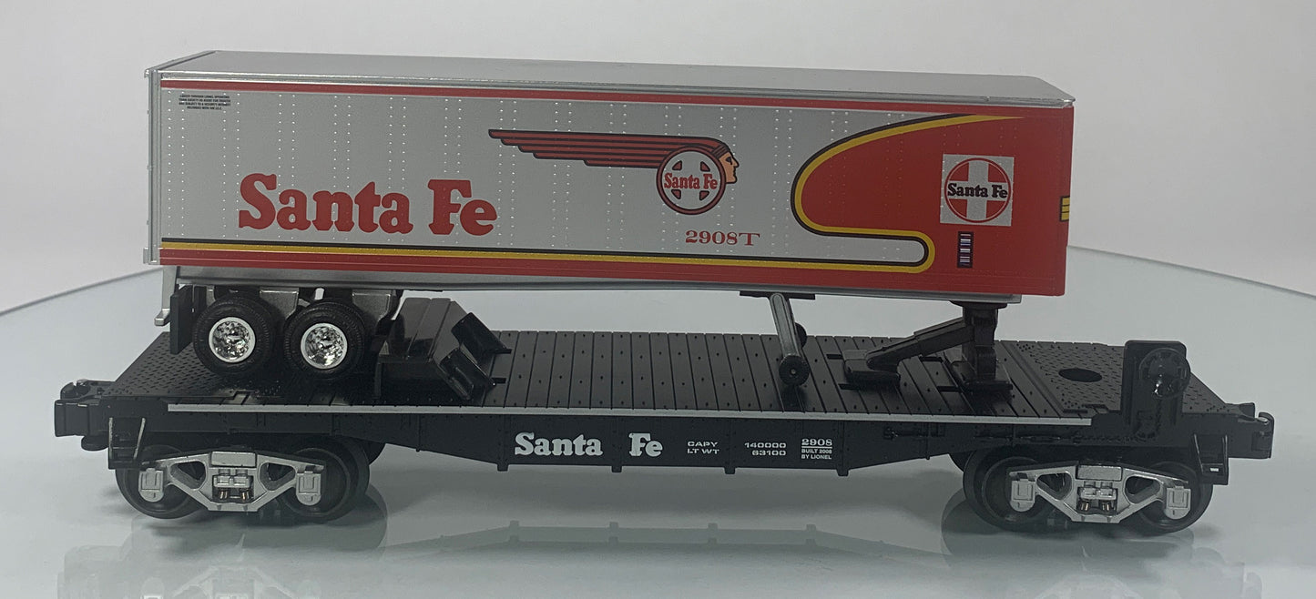 LIONEL • O GAUGE • LOTS 2008 Santa Fe Warbonnet Flatcar with Tractor & Trailer Cab 6-52523 • NEW OLD STOCK