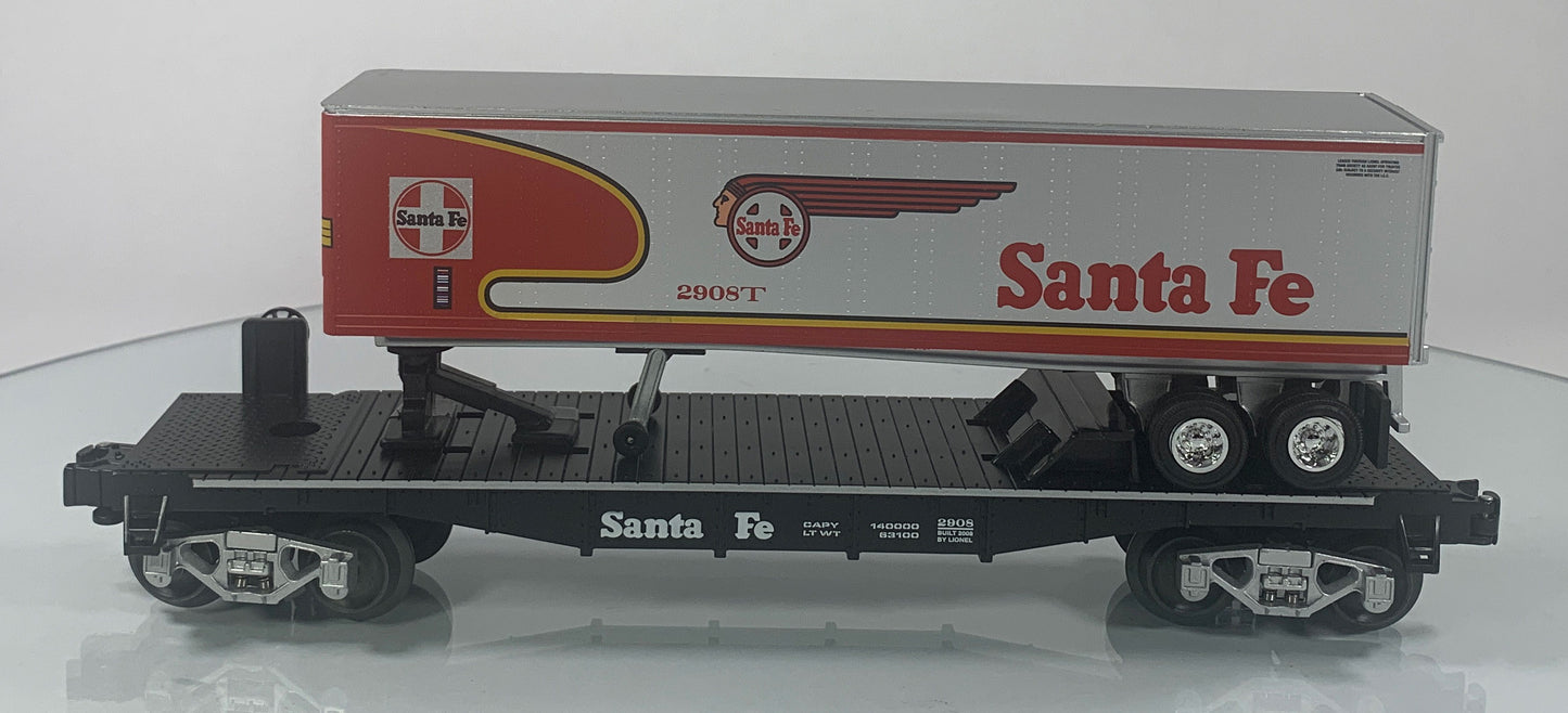 LIONEL • O GAUGE • LOTS 2008 Santa Fe Warbonnet Flatcar with Tractor & Trailer Cab 6-52523 • NEW OLD STOCK