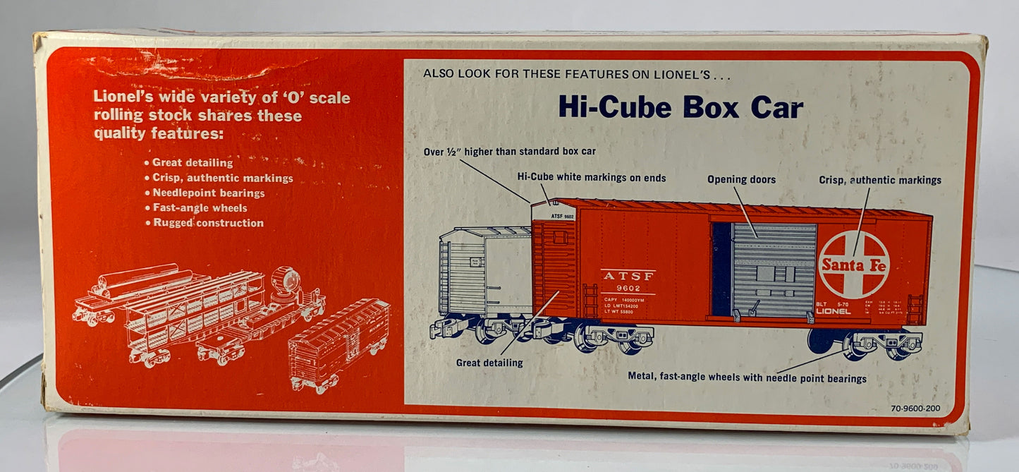LIONEL • O GAUGE • 1976 Santa Fe Hi-Cube Boxcar 6-9602 • EX COND • LNOS