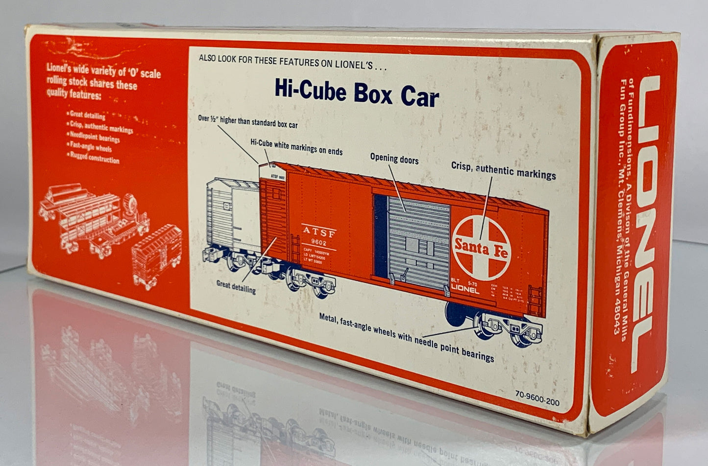 LIONEL • O GAUGE • 1976 Santa Fe Hi-Cube Boxcar 6-9602 • EX COND • LNOS