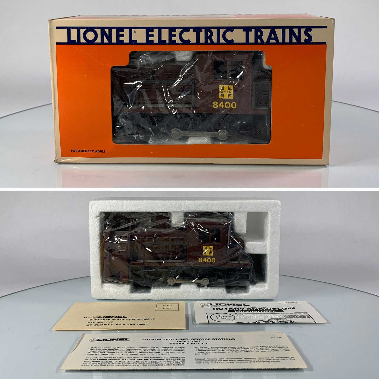 LIONEL • O GAUGE • 1987 Santa Fe Rotary Snow Plow Engine 6-18400 • EX COND