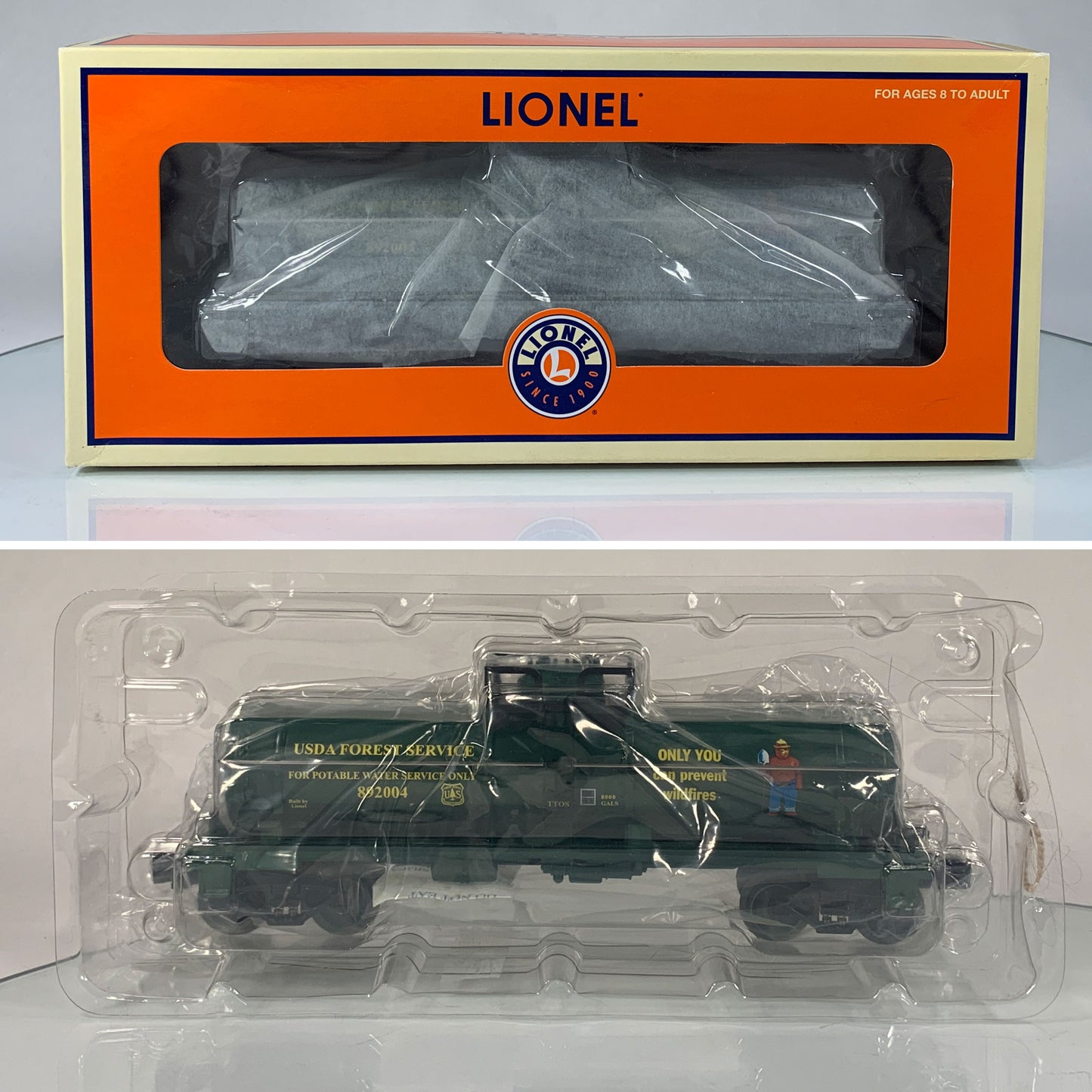 LIONEL • O GAUGE • 2004 Smokey the Bear 60th Birthday – USDA Forest Service Single Dome Tank Car 6-52334 • NEW OLD STOCK