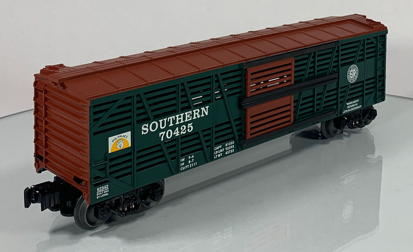 LIONEL • O GAUGE • LOTS 2004 Southern Stock Car w Pig Sounds 6-52342 • NEW OLD STOCK