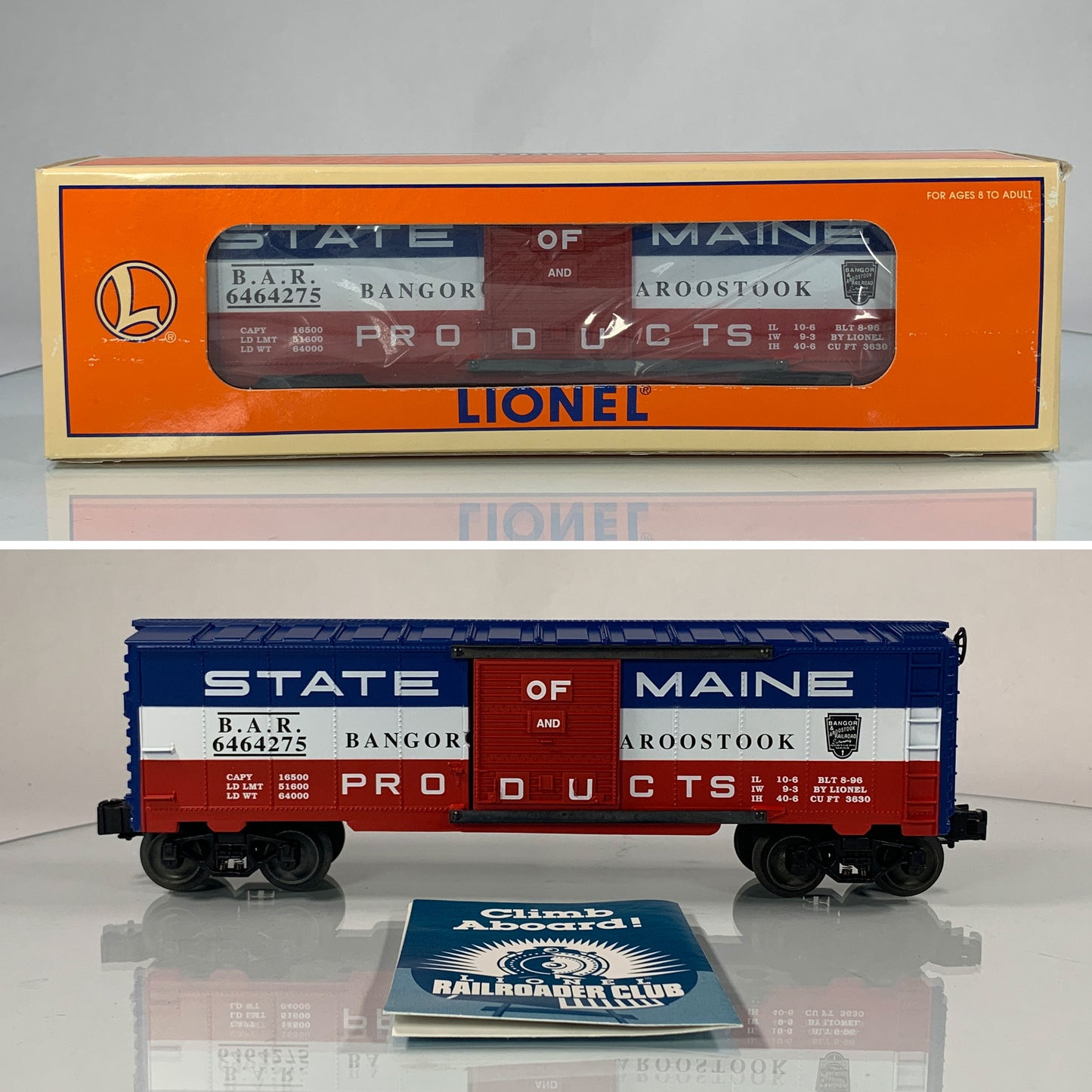 LIONEL • O GAUGE • 1996 State of Maine Bangor Aroostook Car 6-19285 • NEW OLD STOCK