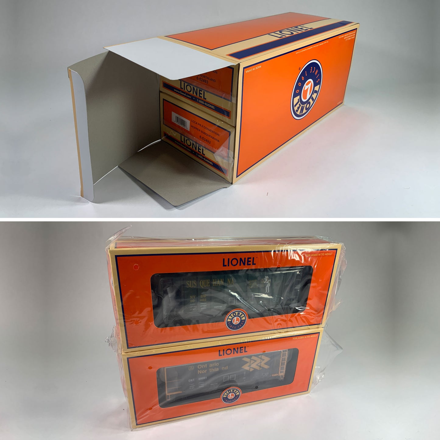 LIONEL • O GAUGE • LCCA 2008 PS-2 Convention Susquehanna & Ontario Northland Hoppers 6-52491 • 2-PACK • NEW OLD STOCK