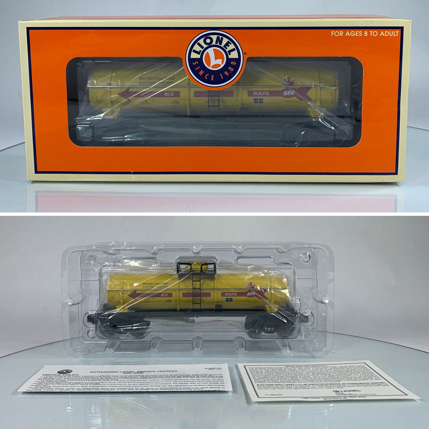 LIONEL • O GAUGE • 2001 TTOS British Colombia Electric Railway Single Dome Tank Car 6-52231 • NEW OLD STOCK