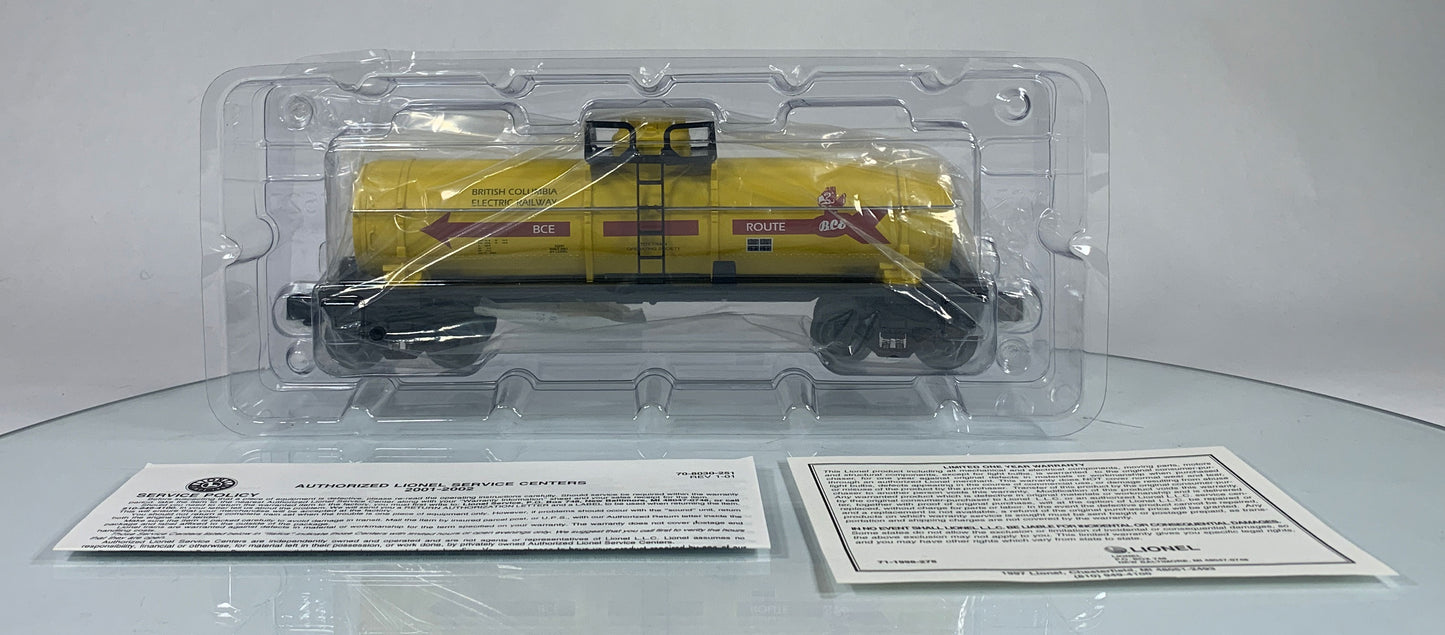 LIONEL • O GAUGE • 2001 TTOS British Colombia Electric Railway Single Dome Tank Car 6-52231 • NEW OLD STOCK