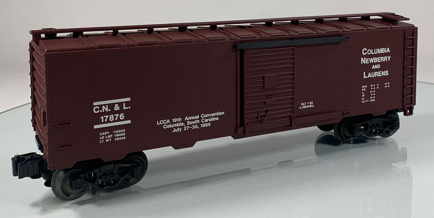 LIONEL • O GAUGE • 1989 LCCA Convention Columbia Newbury and Laurens Boxcar 6-17876 • NEW OLD STOCK