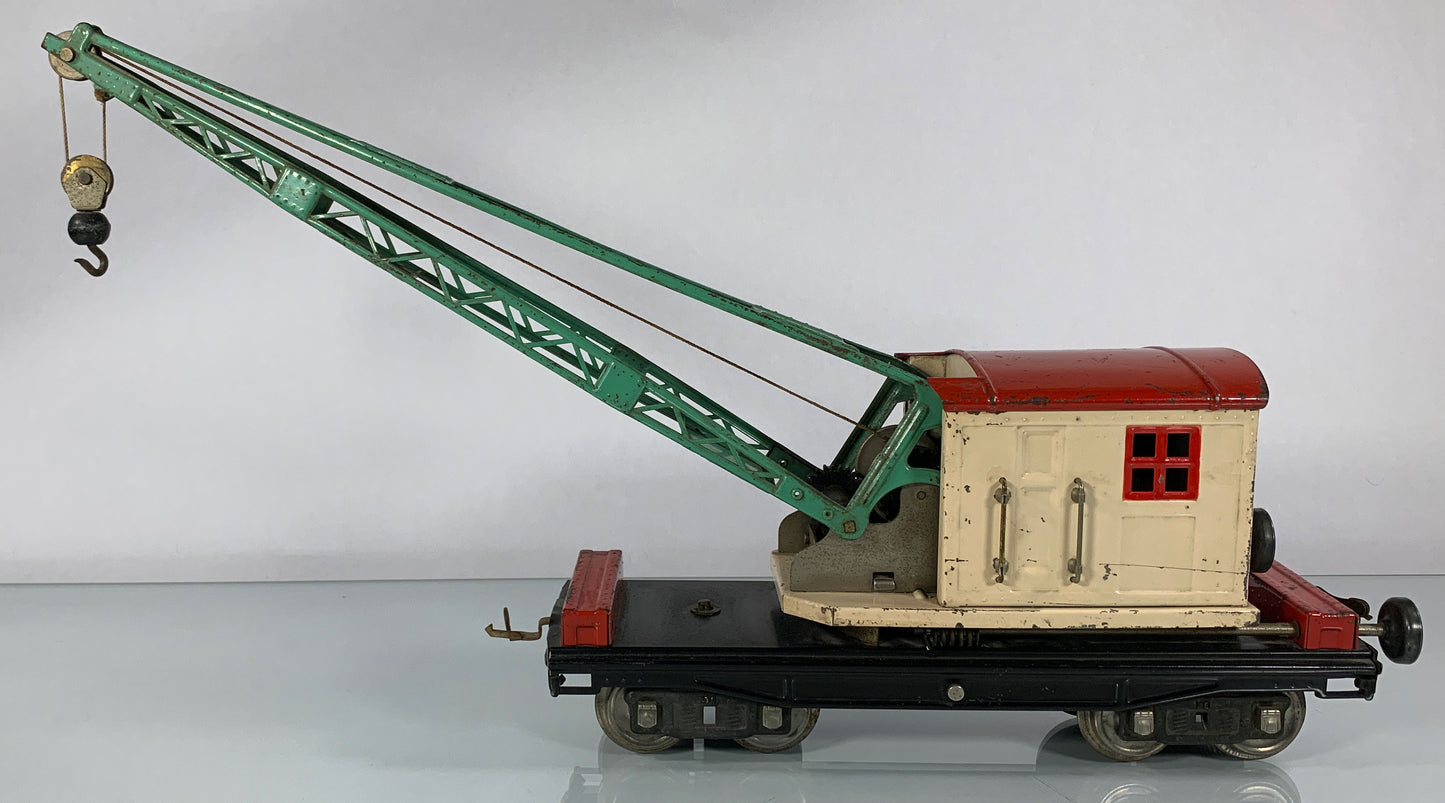 LIONEL • STANDARD GAUGE • 1926-1940 219 Crane RARE Ivory Red Roof Green Boom • VERY GOOD COND