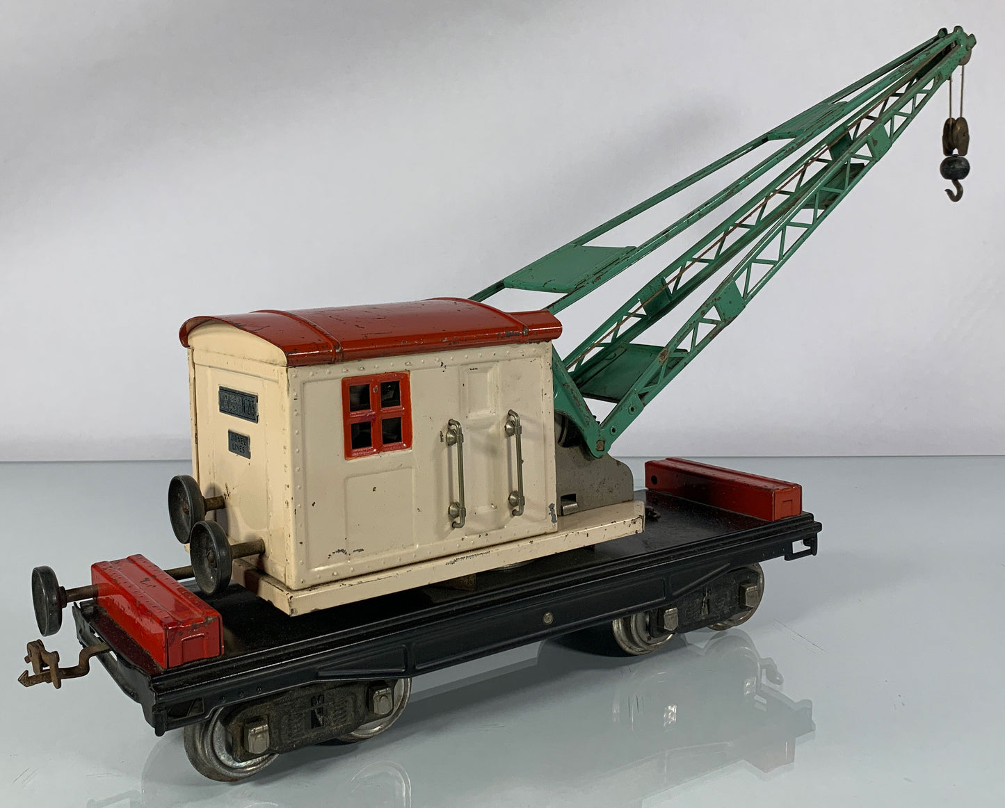 LIONEL • STANDARD GAUGE • 1926-1940 219 Crane RARE Ivory Red Roof Green Boom • VERY GOOD COND