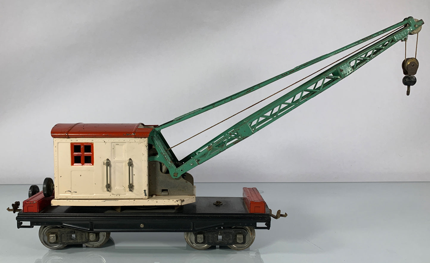 LIONEL • STANDARD GAUGE • 1926-1940 219 Crane RARE Ivory Red Roof Green Boom • VERY GOOD COND