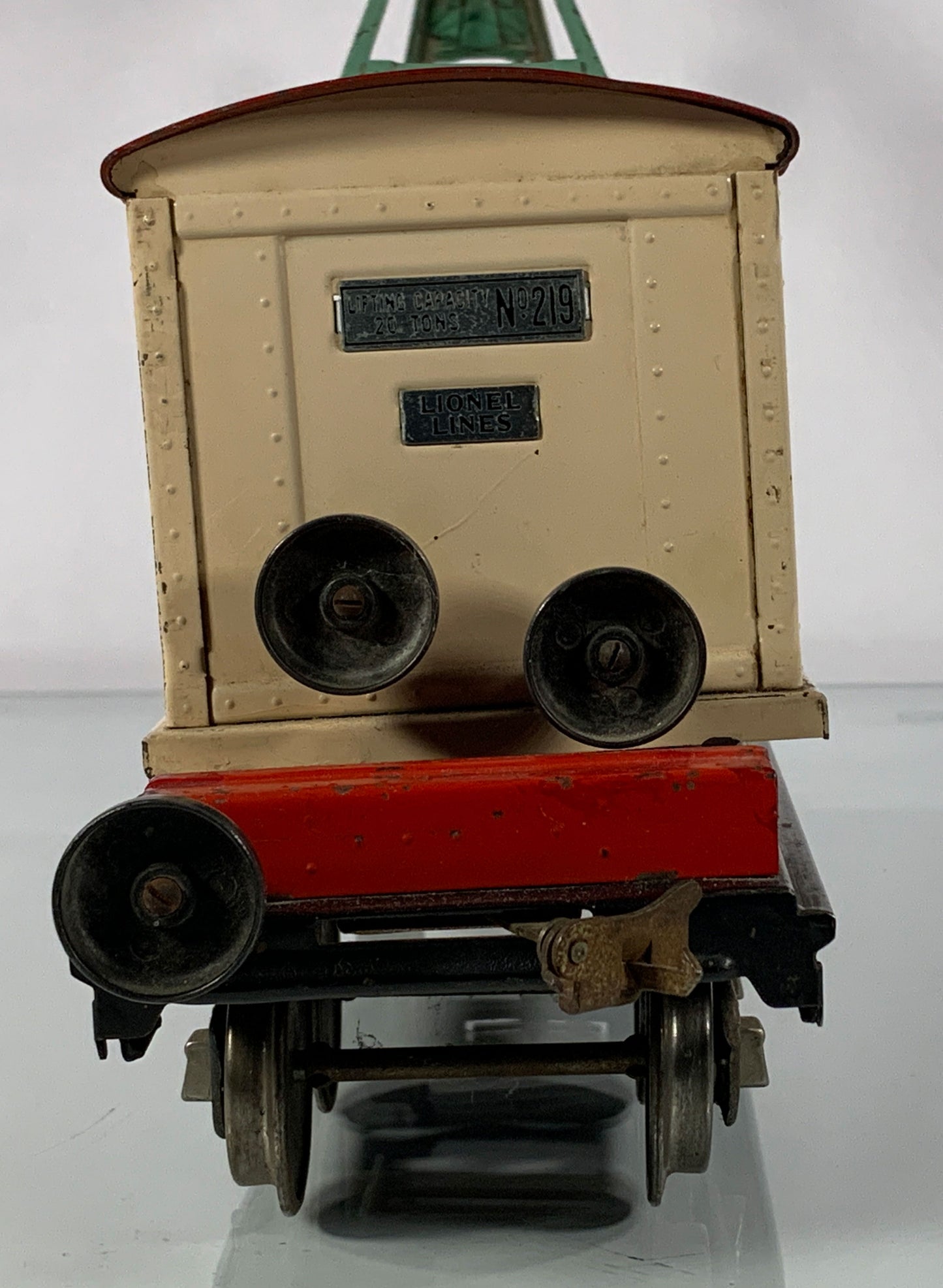 LIONEL • STANDARD GAUGE • 1926-1940 219 Crane RARE Ivory Red Roof Green Boom • VERY GOOD COND