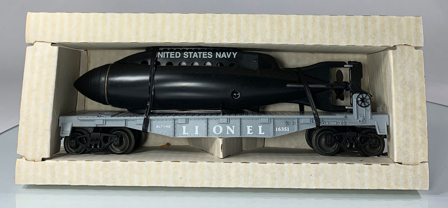 LIONEL • O GAUGE • 1992 Flatcar w United States Navy Submarine Car 6-16351 • NEW OLD STOCK