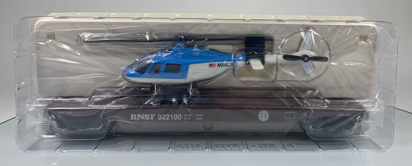 K-LINE • O GAUGE • 2009 Burlington Northern Santa Fe Flat Car w/Helicopter 6-22511 • NEW OLD STOCK