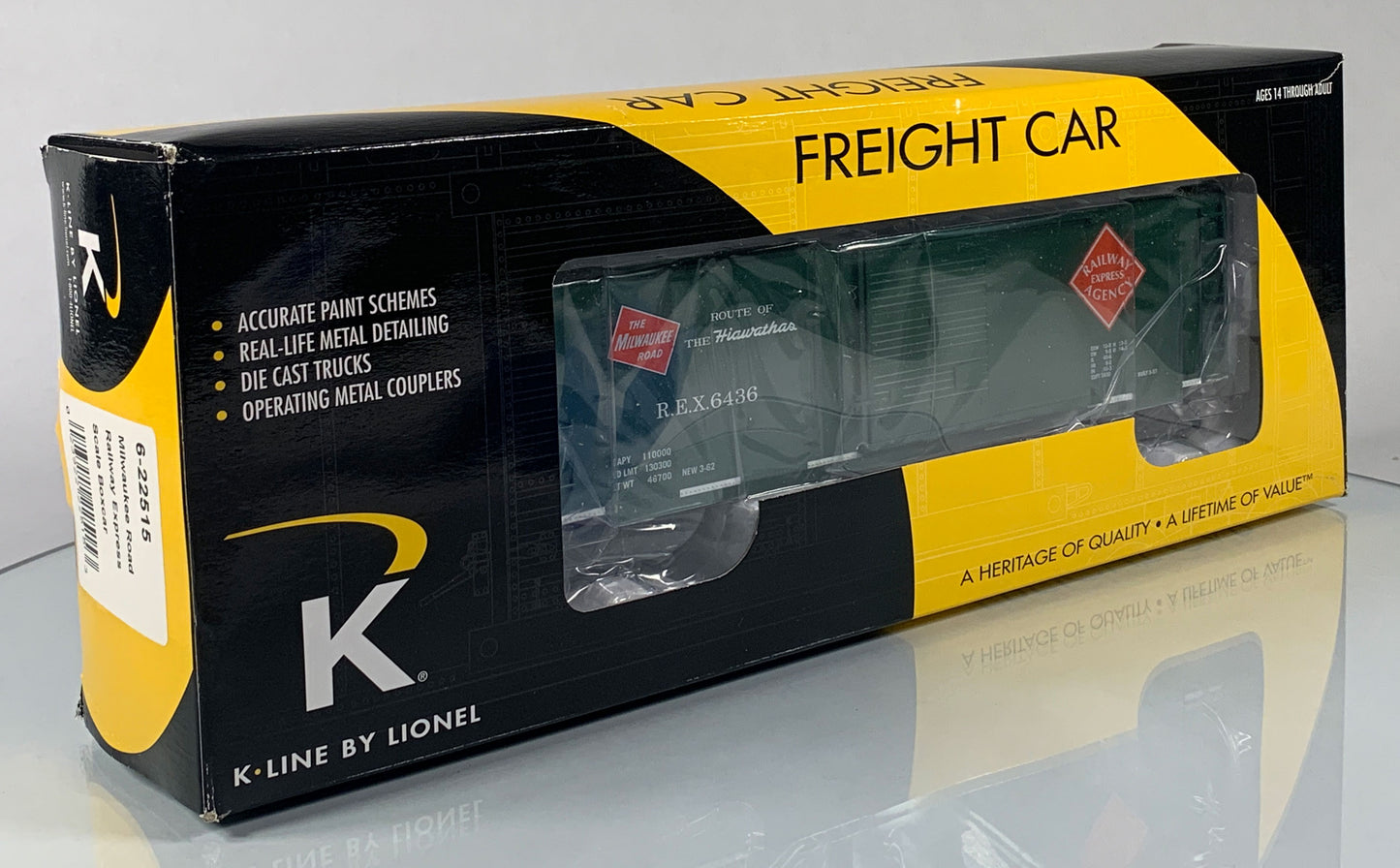K-LINE • O GAUGE • 2009 Milwaukee Road Railway Express Boxcar 6-22515 • NEW OLD STOCK