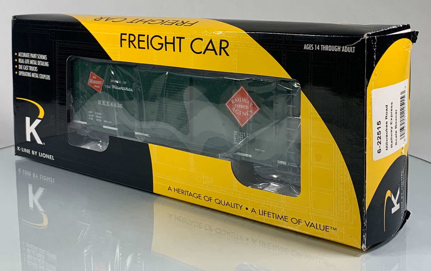 K-LINE • O GAUGE • 2009 Milwaukee Road Railway Express Boxcar 6-22515 • NEW OLD STOCK