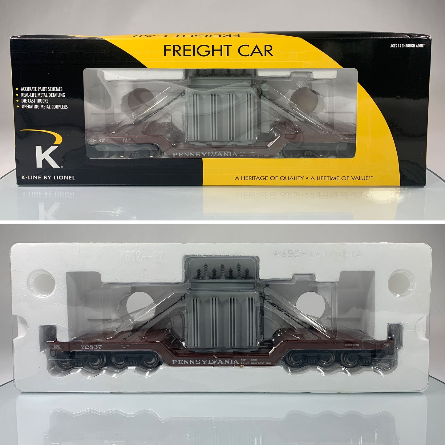 K-LINE • O GAUGE • 2009 Pennsylvania Transformer Flat Car 6-21644 • NEW OLD STOCK