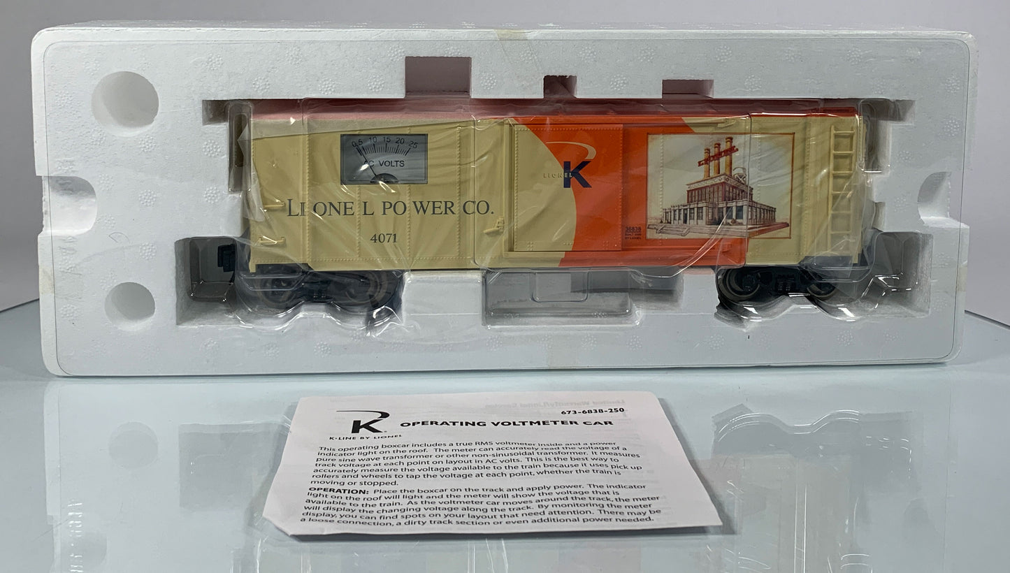 K-LINE • O GAUGE • 2006 Lionel Power Voltmeter Car 6-36838 • NEW OLD STOCK