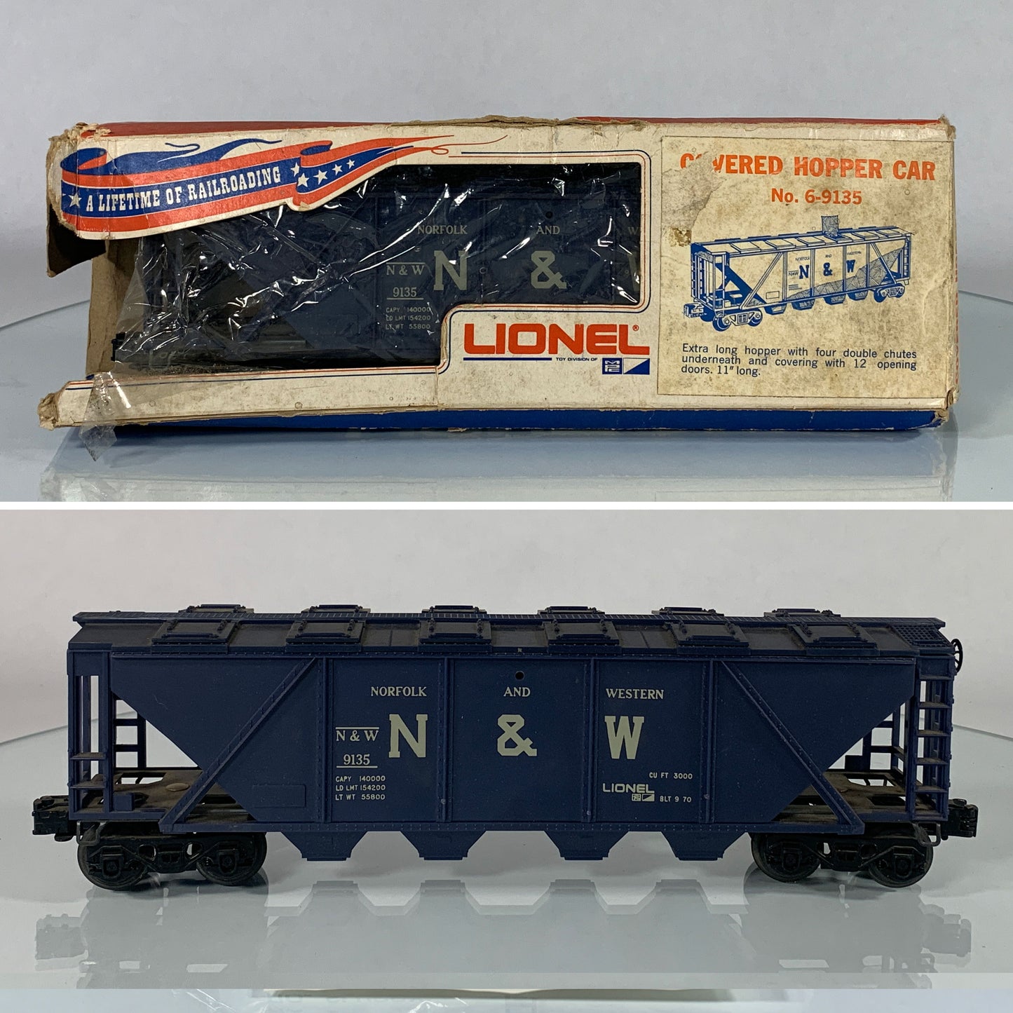 LIONEL • O GAUGE • 1970 Norfolk & Western Covered Hopper 6-9135 • GREAT COND