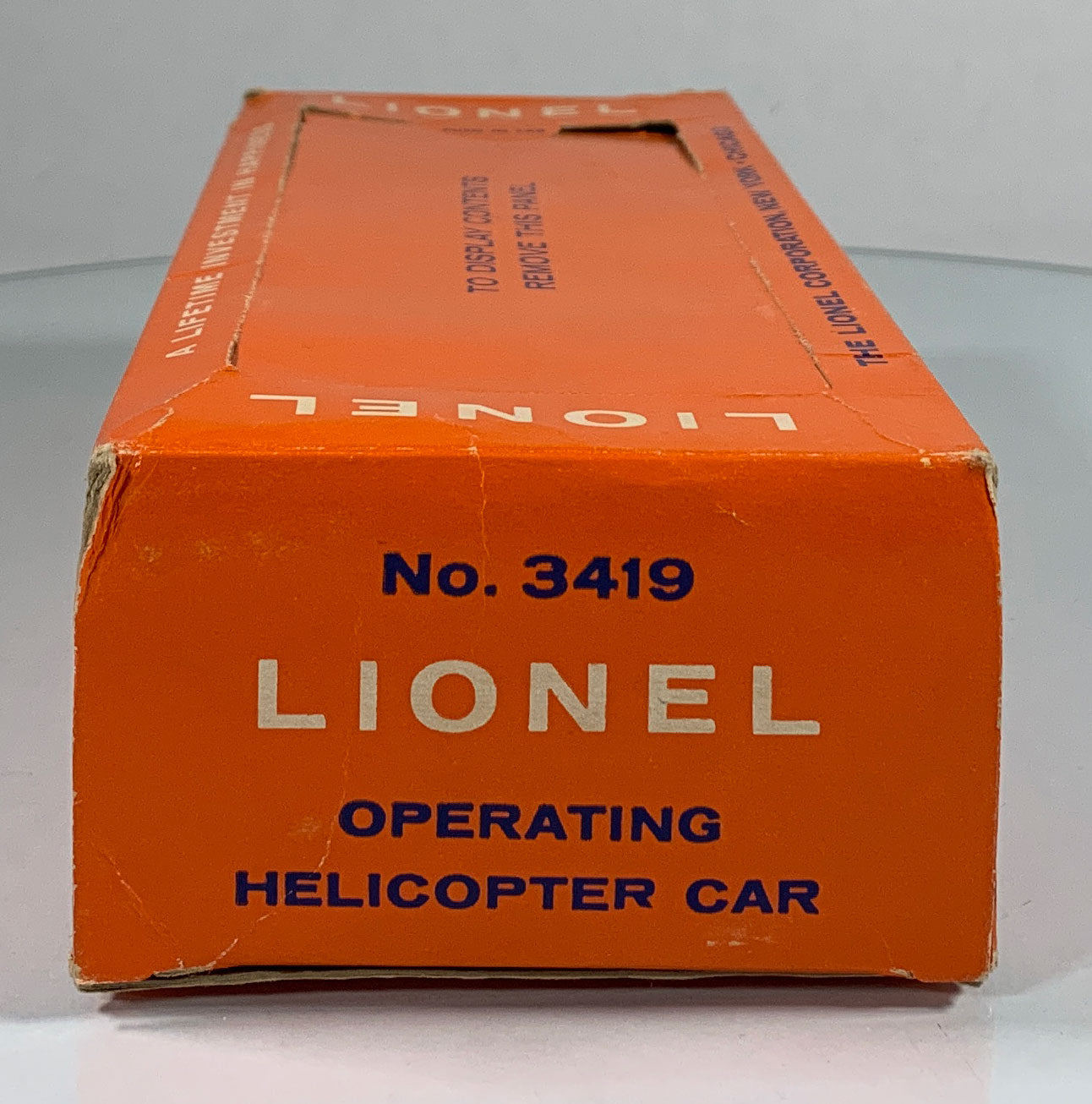 LIONEL • O GAUGE • 1959 Postwar 3419 Operating Helicopter Launching Flat Car • Original Box • EX COND