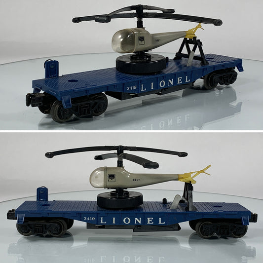 LIONEL • O GAUGE • 1960 Postwar 3419 Helicopter Launching Car • Loose • VERY GOOD COND
