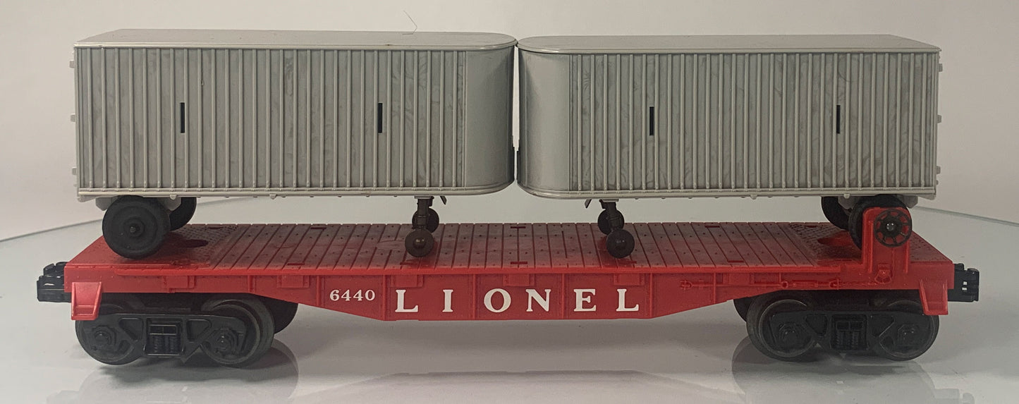 LIONEL • O GAUGE • 1961-1963 Postwar 6440 Flat Car Piggyback Vans • Original Box • VERY GOOD COND