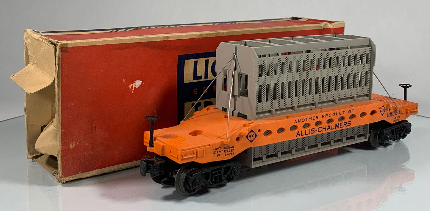 LIONEL • O GAUGE • 1958 Postwar 6519 Allis Chalmers Flat Car • Original Box • EXCELLENT COND