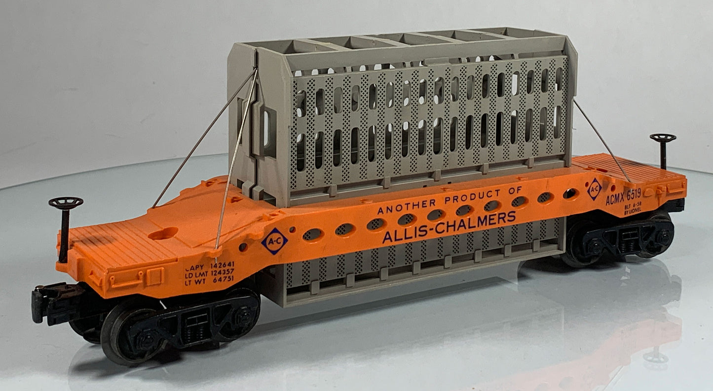LIONEL • O GAUGE • 1958 Postwar 6519 Allis Chalmers Flat Car • Original Box • EXCELLENT COND