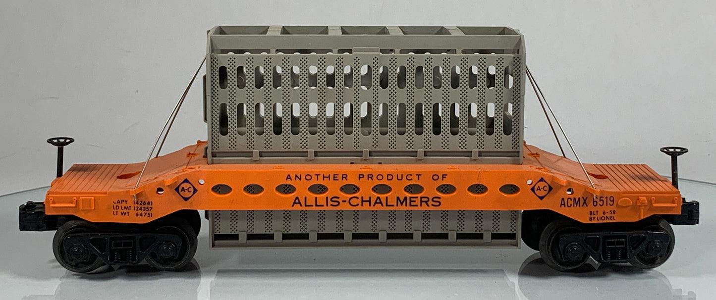 LIONEL • O GAUGE • 1958 Postwar 6519 Allis Chalmers Flat Car • Original Box • EXCELLENT COND